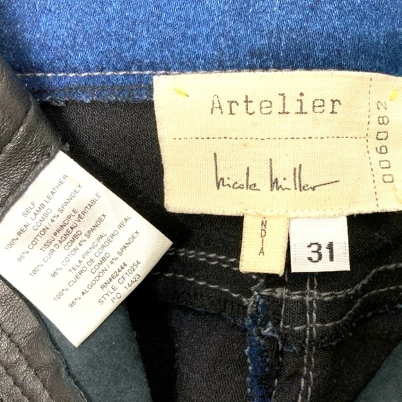 NWT Lambskin Leather & Denim Blue Jeans ARTELIER NICOLE MILLER Pant Size 31 - Picture 6 of 8